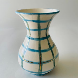 Handmade Ceramic Vase with Blue Checker
