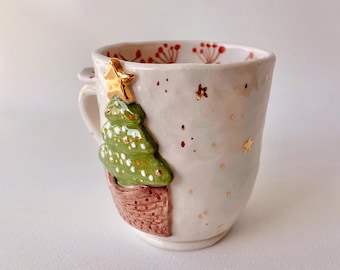 手作りの陶器製クリスマスツリーマグカップ、ゴールド - Etsy 日本