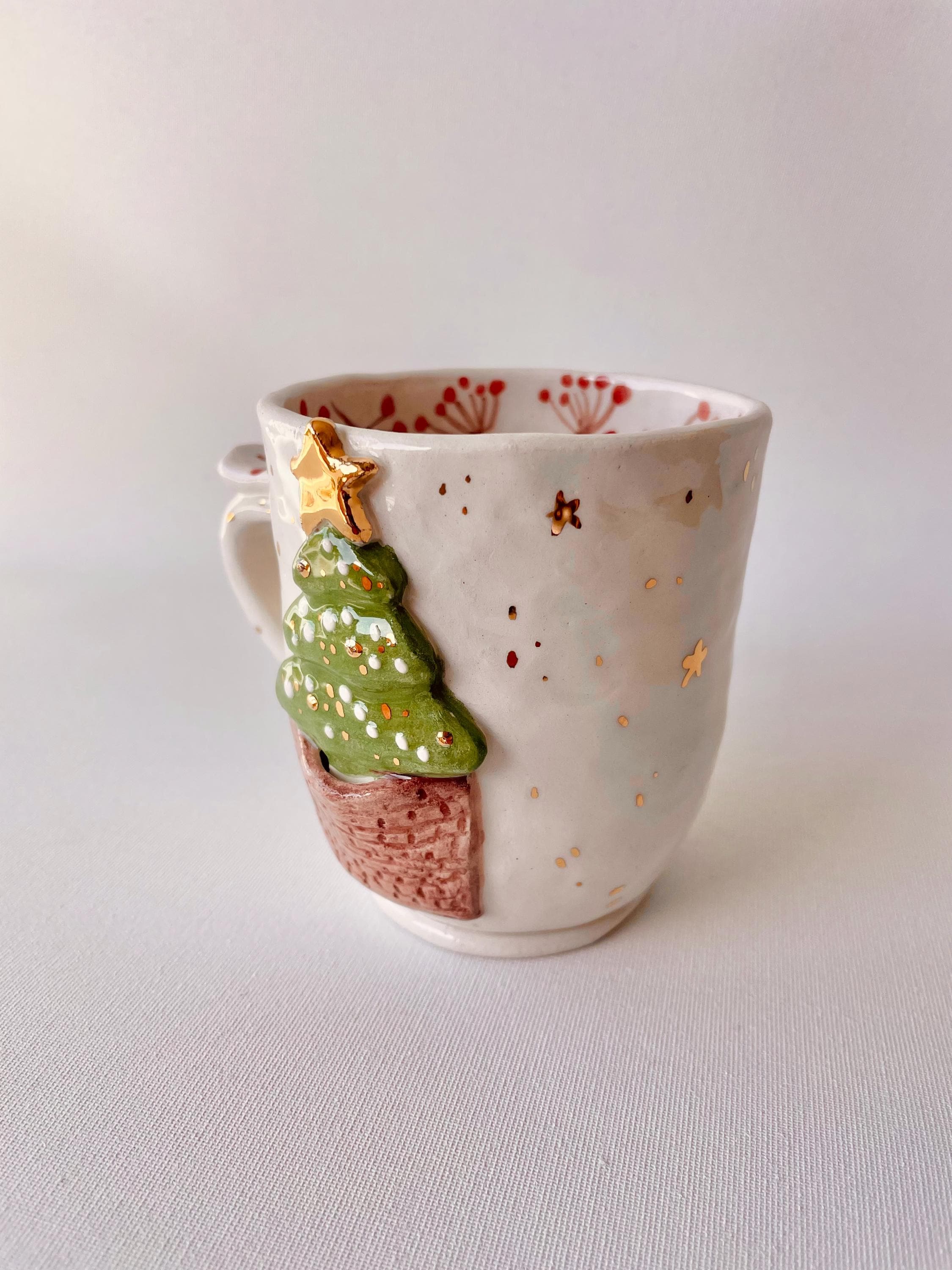 手作りの陶器製クリスマスツリーマグカップ、ゴールド - Etsy 日本