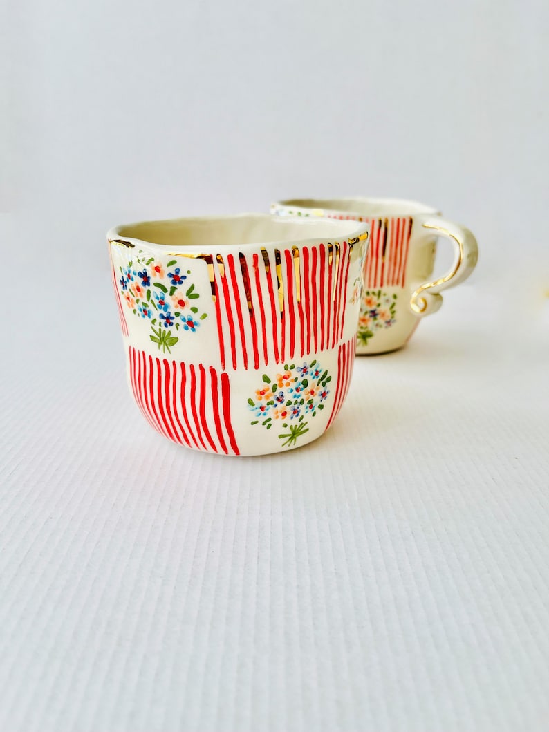 Handmade, Gold and Red Striped Tea Cup - Etsy