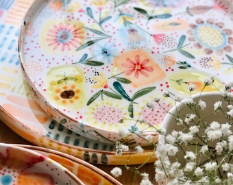 花模様の手作り陶器皿 - Etsy 日本