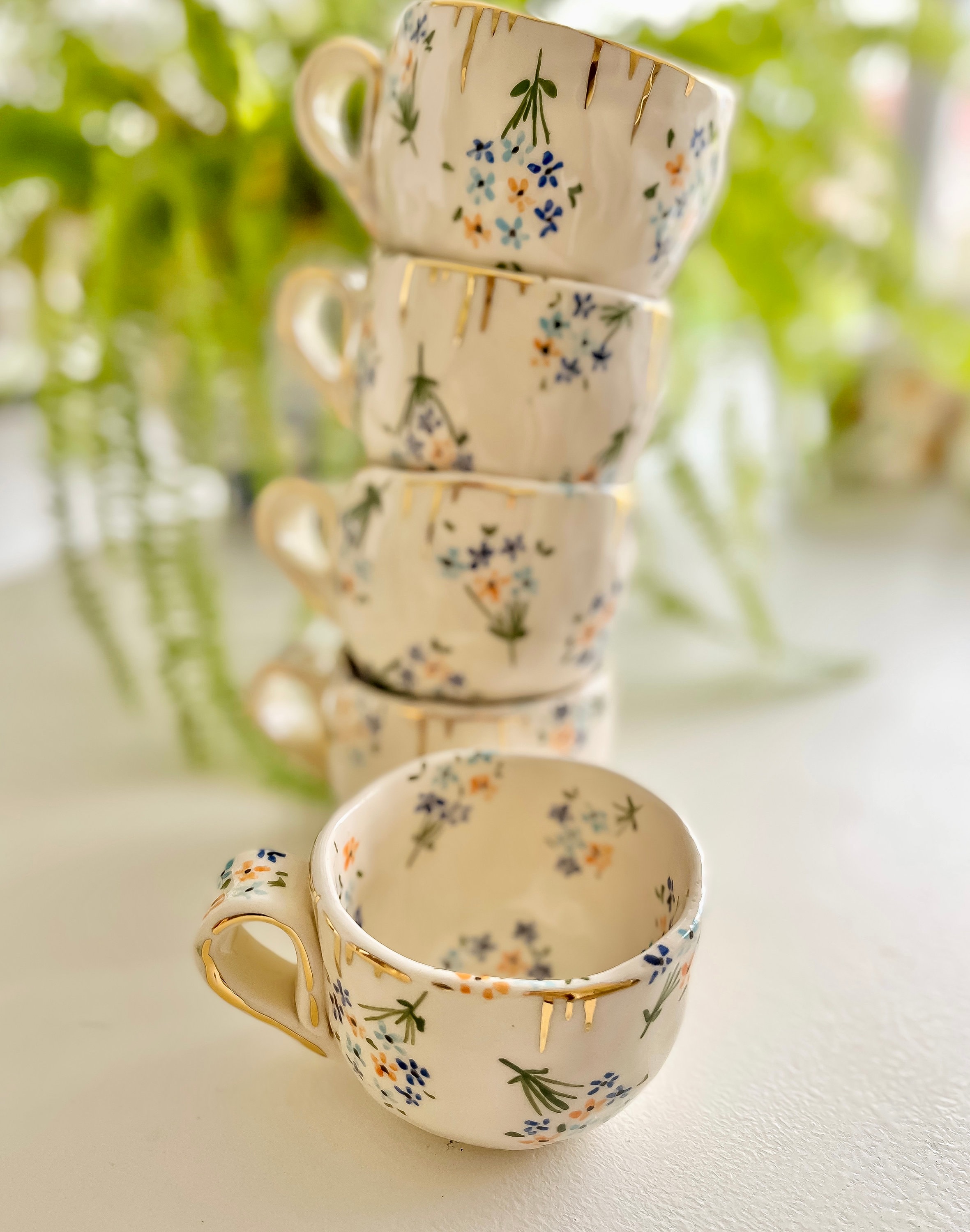 Ręcznie wykonana ceramiczna filiżanka do herbaty z prawdziwym złotem