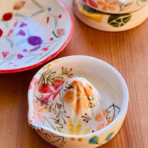 Handmade, Flower Patterned Ceramic Lemon Squeezer