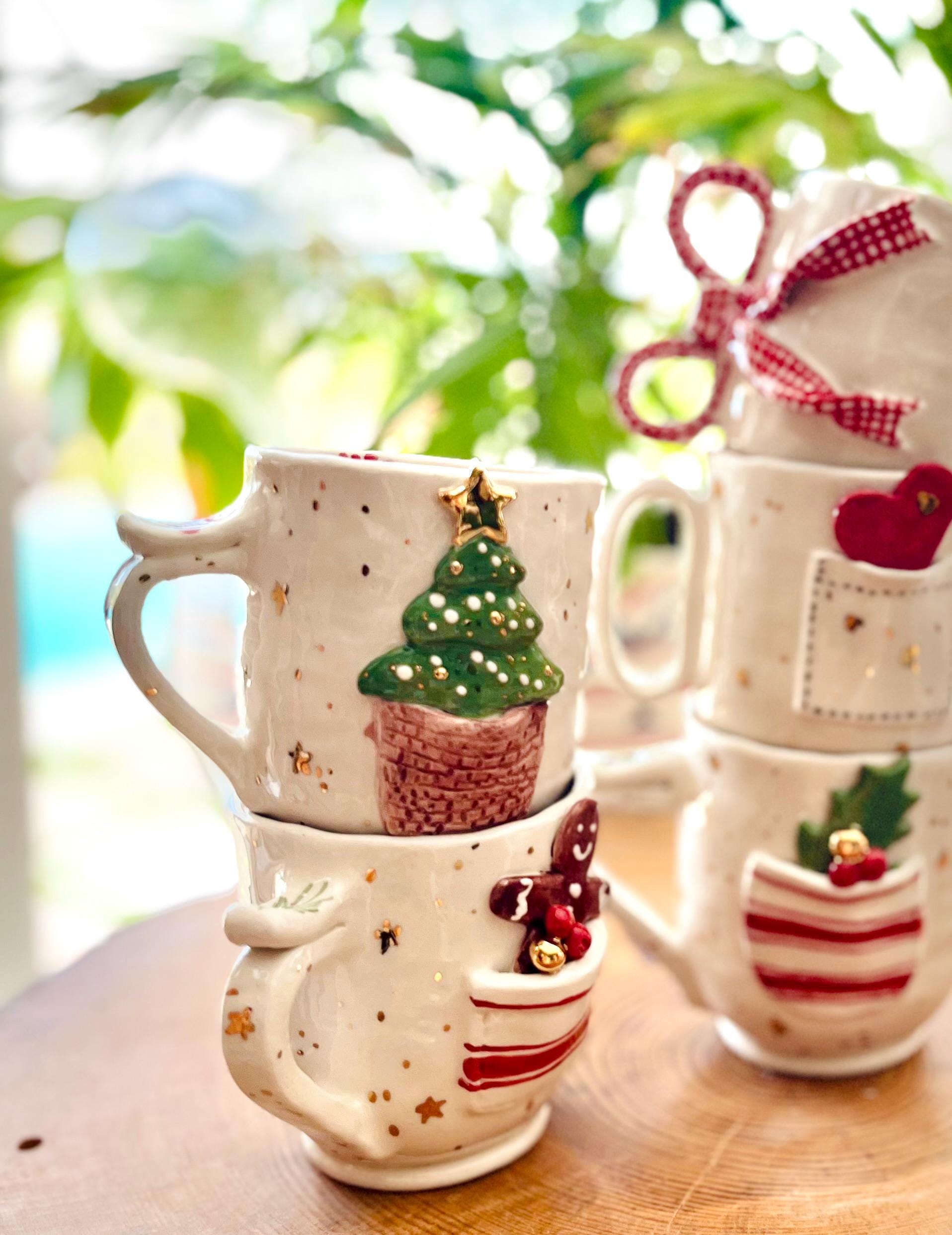 手作りの陶器製クリスマスツリーマグカップ、ゴールド - Etsy 日本