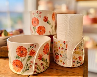 Floral Ceramic Paper Towel Holder *New Design, Handmade*