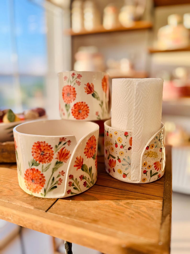 Floral Ceramic Paper Towel Holder *New Design, Handmade*