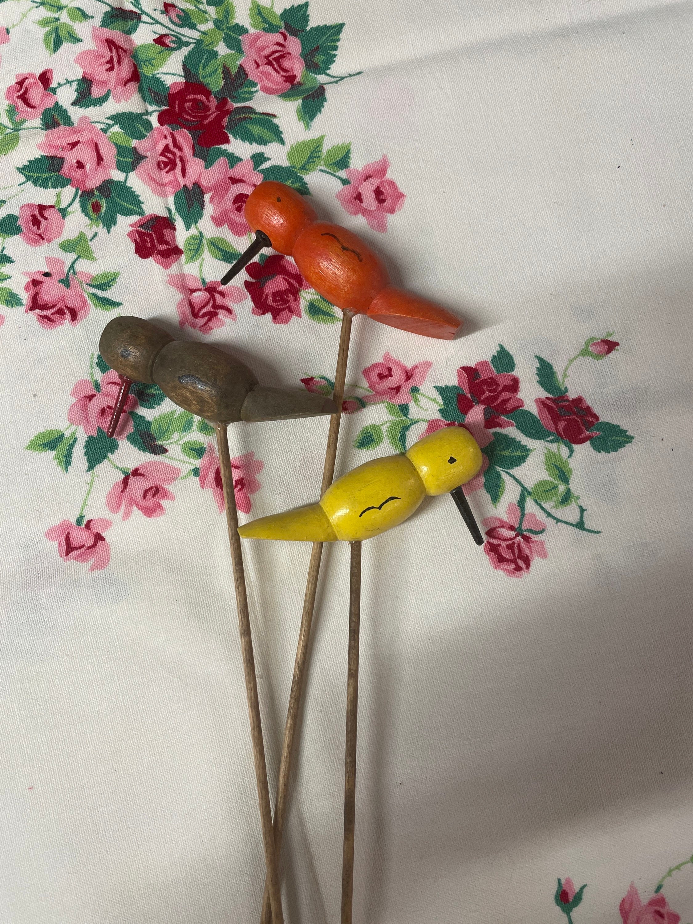 3 vintage floral Wooden Bird picks vintage flower arrangement Etsy