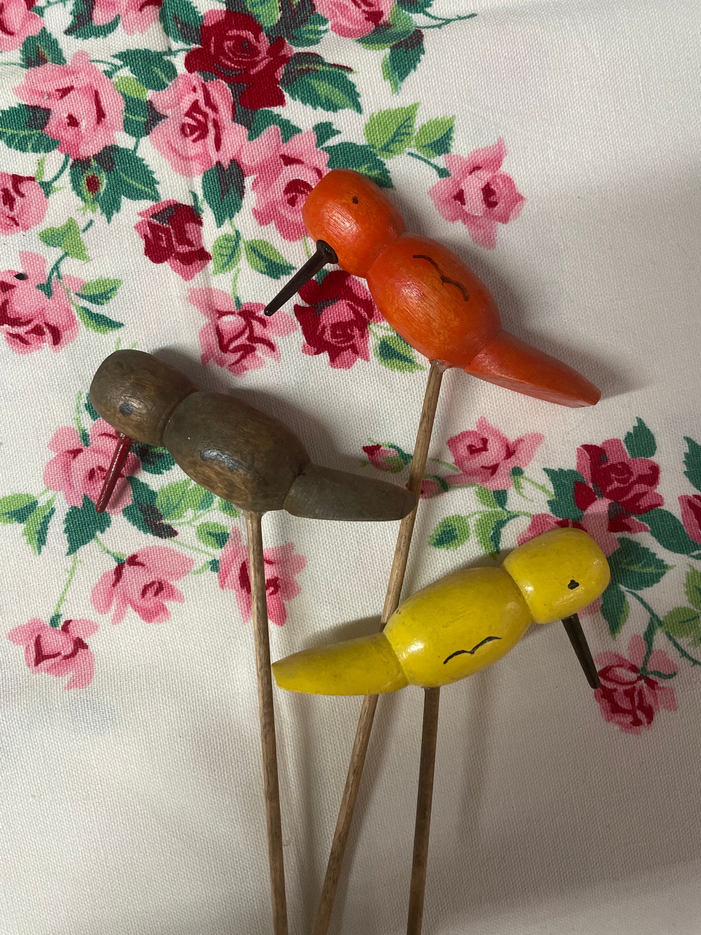 3 vintage floral Wooden Bird picks vintage flower arrangement Etsy