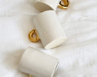 Hand Built ceramic  Coffee, Tea Mug with 22k gold luster Handle / Gift for Her and Him/Limited Edition