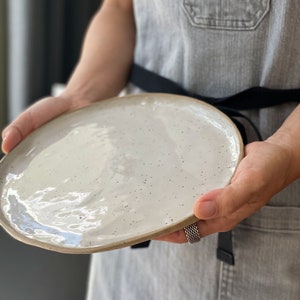 Stoneware Speckled Hand Built 10" Every Day Plate / Linen