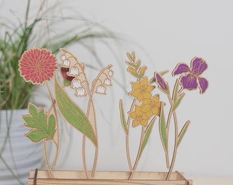 Birth Month Flower Garden, Laser Engraved Wooden Flowers, Mother's Day Gift