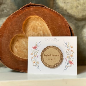Custom Rustic Laser Engraved Wooden Save the Date Card, Wood Round Custom Rustic Wedding Invitation, Unique Custom Save the Date Magnet Card