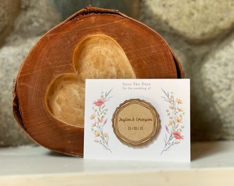Custom Rustic Laser Engraved Wooden Save the Date Card, Wood Round Custom Rustic Wedding Invitation, Unique Custom Save the Date Magnet Card