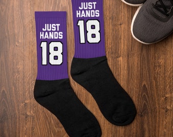 Justin Jefferson Socks; Premium NFL Socks; Vikings Football Socks; Minneapolis Vikings Socks; Warm Comfortable Sports Socks---UNISEX SOCKS