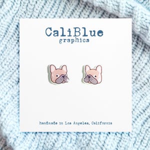 Cute French Bulldog Head stud earrings, Fun girl earrings, Cartoon character earrings (Beige)