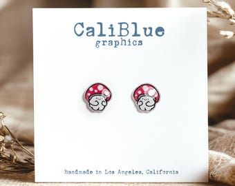 Cute Mushroom Earrings, Kawaii Mushroom Stud Earrings, Funny Gift Earrings, Handmade Earrings, Event and Gift Earrings.