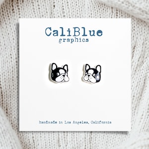 Cute French Bulldog Head stud earrings, Fun girl earrings, Cartoon character earrings (Black)
