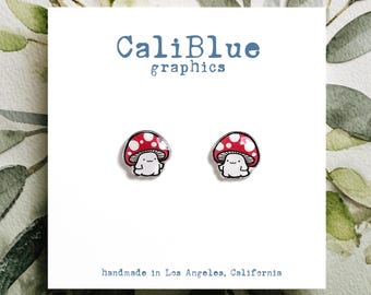 Cute Mushroom Earrings, Kawaii Mushroom Stud Earrings, Funny Gift Earrings, Handmade Earrings, Event and Gift Earrings.