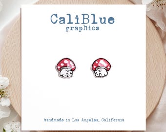 Cute Mushroom Earrings, Kawaii Mushroom Stud Earrings, Funny Gift Earrings, Handmade Earrings, Event and Gift Earrings.