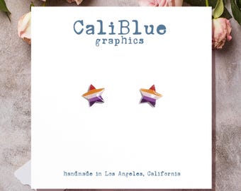 Tiny Lesbian Pride Star Earrings, Lesbian Star stud Earrings, Pride Star Earrings, Subtle Pride Earrings, Lesbian Earrings (7mm length)