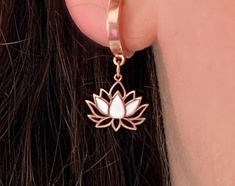White Lotus Flower Earrings, New Job Gift for Celestial Minimalist Earring  Lover , Clover Earring with Origami Lotus Flower