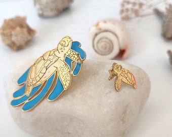Sommer Meeresschildkröte Ohrring mit Handgefertigter Blauer Emaille, Caretta Caretta Ohrringe, Beachy Jewelry 925K Sterling Silber