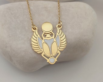 Scarab Beetle Necklace – Egyptian God Khepri - Trendy Egyptian Goddess Necklace – Winged Bug Necklace