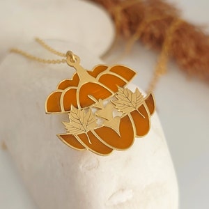 Halloween Necklace with Pumpkin and Leaf, Custom Halloween Pumpkin Jewelry, Best Friend Halloween Gifts image 8
