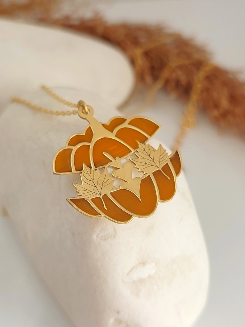 Halloween Necklace with Pumpkin and Leaf, Custom Halloween Pumpkin Jewelry, Best Friend Halloween Gifts image 8