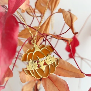 Halloween Halskette mit Kürbis und Blatt, individueller Halloween-Kürbis-Schmuck, bester Freund Halloween-Geschenke Bild 4