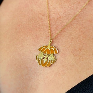 Halloween Necklace with Pumpkin and Leaf, Custom Halloween Pumpkin Jewelry, Best Friend Halloween Gifts image 7