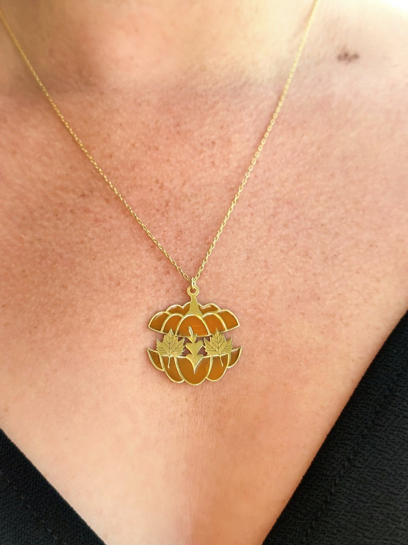 Halloween Necklace with Pumpkin and Leaf, Custom Halloween Pumpkin Jewelry, Best Friend Halloween Gifts image 5