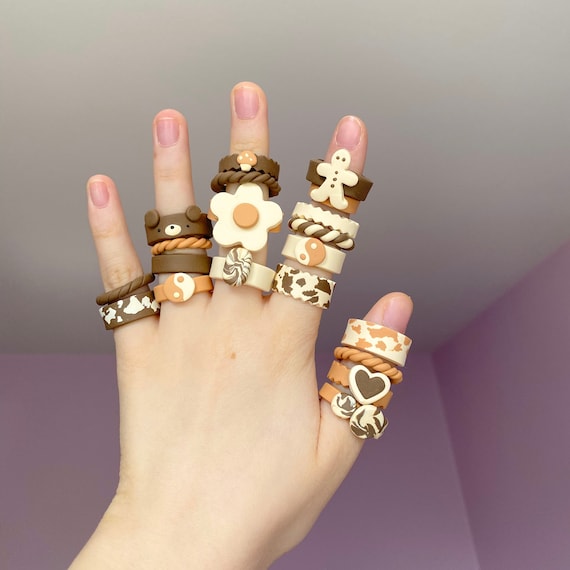 Brown polymer clay rings 4pcs set Etsy