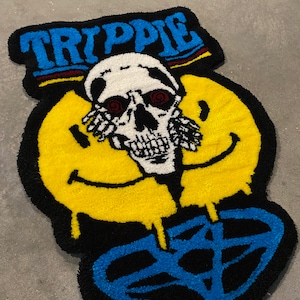 Trippy Rug Custom | 1 of 1 | Skull Rug | Tufted Rug | Smiley Face Rug | Trippie Rug | Hippy Rug | Stoner Rug