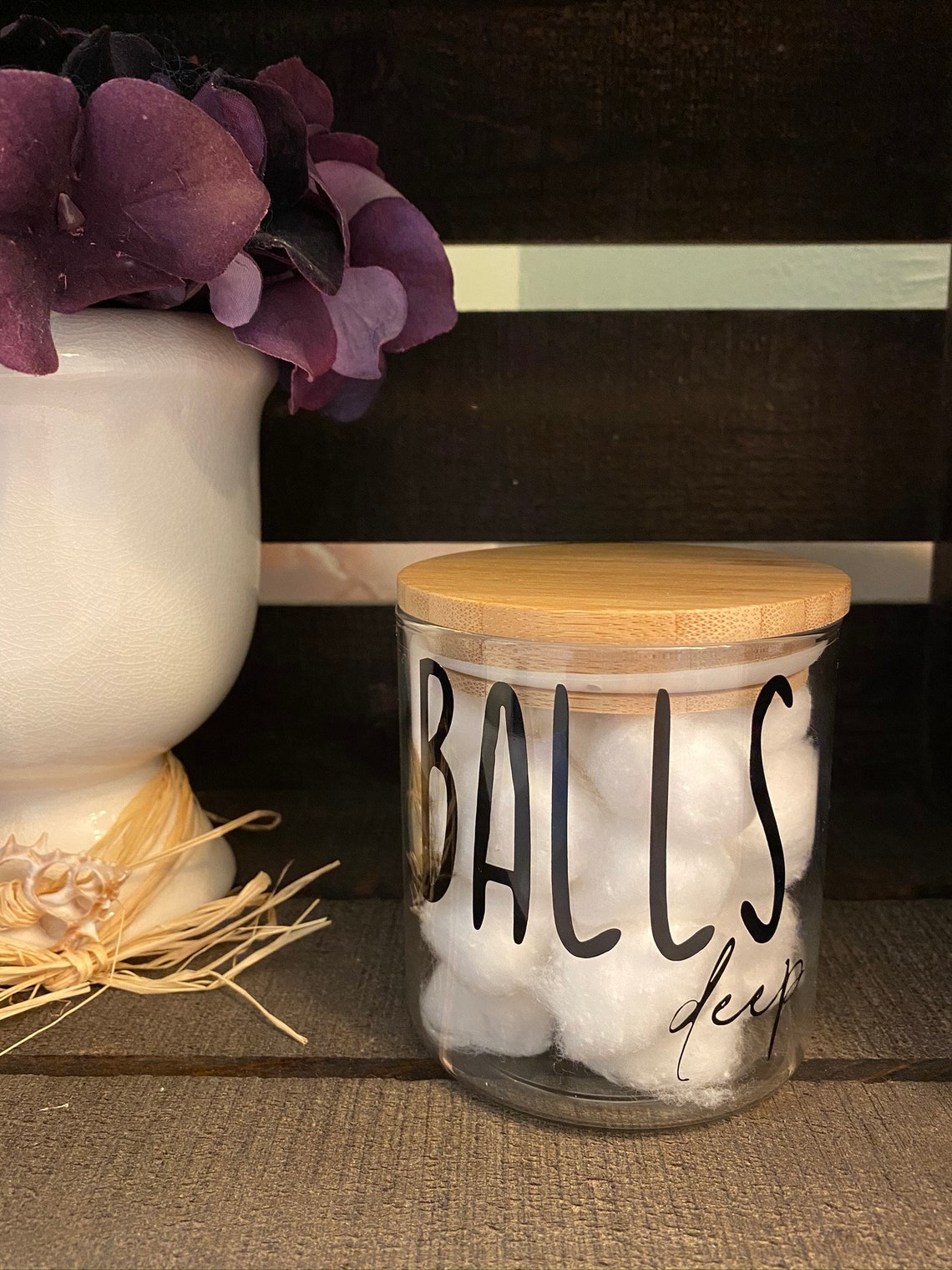 Balls deep bathroom jar. Cotton ball holder Etsy