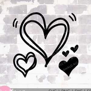 Fichier de coupe coeurs esquissés | Svg coeurs dessinés à la main | Téléchargement numérique instantané | Clipart Svg de la Saint-Valentin