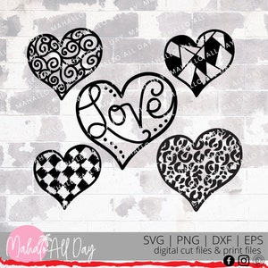 Lot de coeurs dessinés à la main Svg | Coeur de guépard Svg | Téléchargement numérique instantané | amour Svg | Clipart Svg de la Saint-Valentin