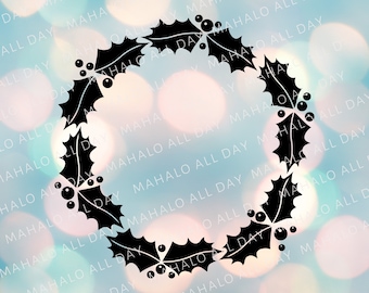 Holly Berry Wreath SVG - Holiday Wreath Svg - Hand drawn - Instant Digital Download