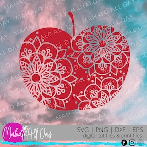 Mandala Maçã Svg | Apple SVG | Maçã Vermelha Escura Svg | Arquivo de corte da colheita de outono | Teacher Svg - Arquivo de corte da Apple para Cricut - Download digital