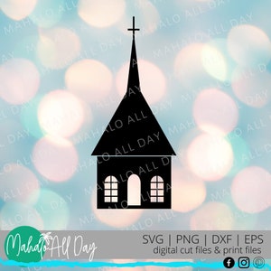 Kerstdorpskerk met kruis SVG - Kerk SVG - Instant Digitale Download Vector Bestand Vakantie Clip-Art voor ornamenten, kaarten, muren