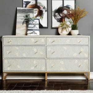 Bone Inlay Chest of 6 Drawer - Grey Crafted Bone Inlay Storage Cabinet, Motif Design Dresser, Indian Bone Inlay Furniture, Housewarming Gift