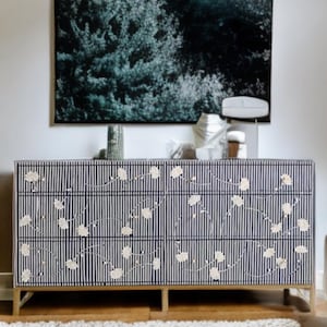 Bone Inlay 6 Drawer Dresser Handmade Chest of Drawers with Floral Design - Indian Ethnic Storage Cabinet for Bedroom or Living Room