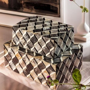 Grey & White Bone Inlay Box – Handmade Geometric Decorative Box – Modern Jewelry Organizer – Gift for Her – Storage Keepsake Box