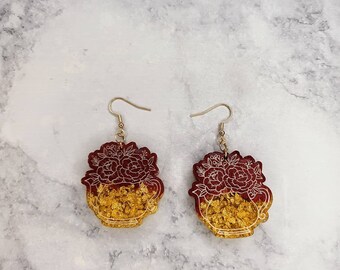 Flower Vase//Resin Earrings//Statement Earrings//Floral Earrings