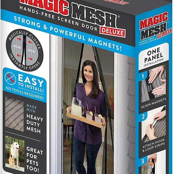 Magic Mesh Hands Free Magnetic Screen Door Heavy Duty Deluxe Model 39 inch x 83 inch NEW