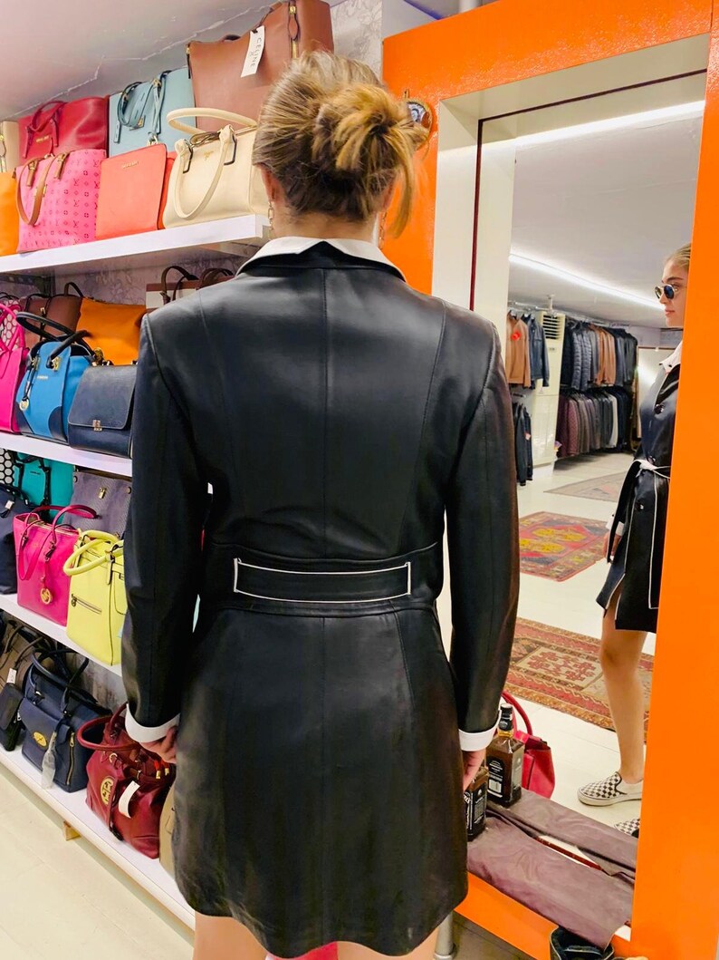Women/'s 100/% Genuine Leather Coat Women/'s Lambskin Leather Jacket Handmade Jacket Black Soft Leather Coat with Leather Belt