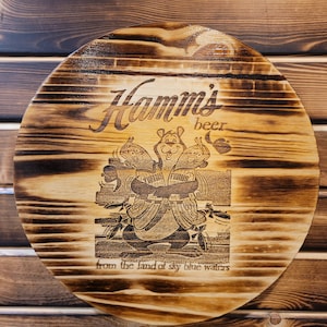 15&quot; Hamms Beer Bear Twins Laser Engraved Round Barrel Top Display