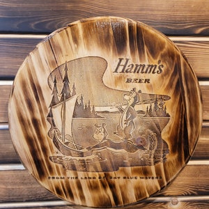 15&quot; Hamms Beer Bears Laser Engraved Round Barrel Top Display
