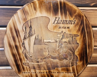15&quot; Hamms Beer Bears Laser Engraved Round Barrel Top Display