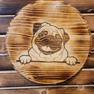 15&quot; Pug Dog Laser Engraved Round Barrel Top Display - Wall Decoration